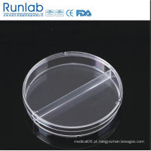 Placa de Petri de cultura de plástico descartável de 90 * 15 mm com dois compartimentos